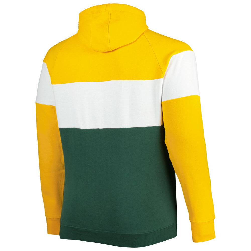 Green Bay Packers New Era Big & Tall Throwback Colorblock Fleece Raglan Pullover Hoodie
