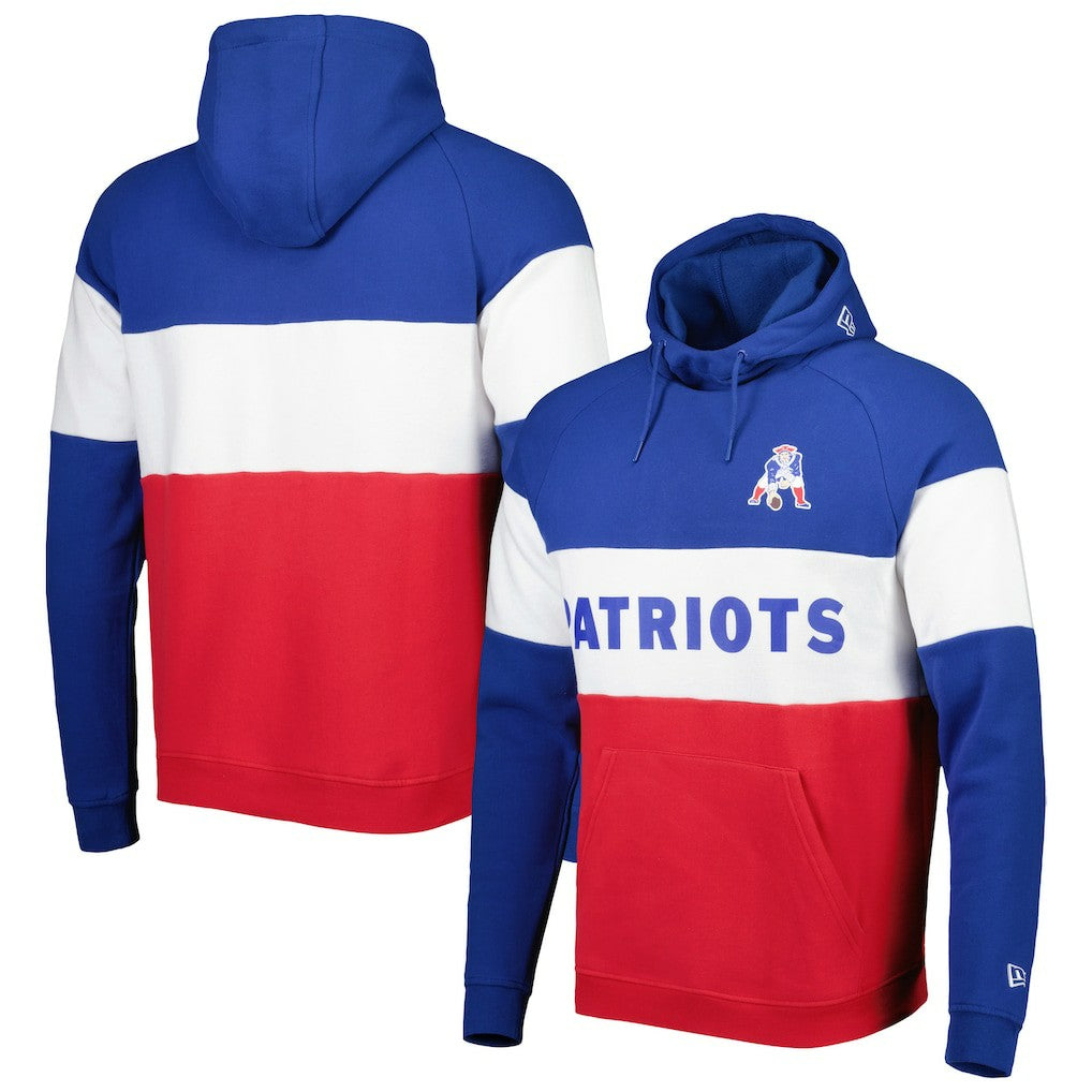 New England Patriots New Era Colorblock Throwback Pullover Hoodie