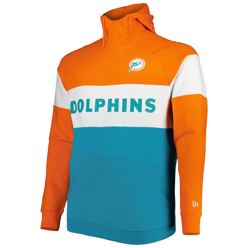 Miami Dolphins New Era Big & Tall Throwback Colorblock Raglan Pullover Hoodie