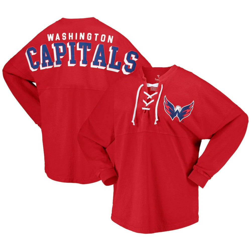 Washington Capitals Fanatics Women's Spirit Lace-Up V-Neck Long Sleeve Jersey T-Shirt Discount
