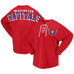 Washington Capitals Fanatics Women's Spirit Lace-Up V-Neck Long Sleeve Jersey T-Shirt Discount