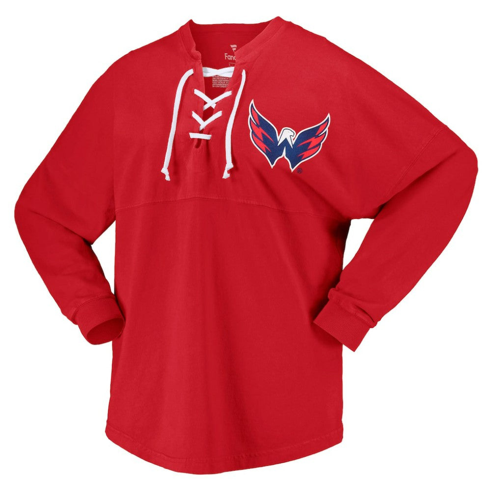 Washington Capitals Fanatics Women's Spirit Lace-Up V-Neck Long Sleeve Jersey T-Shirt Discount