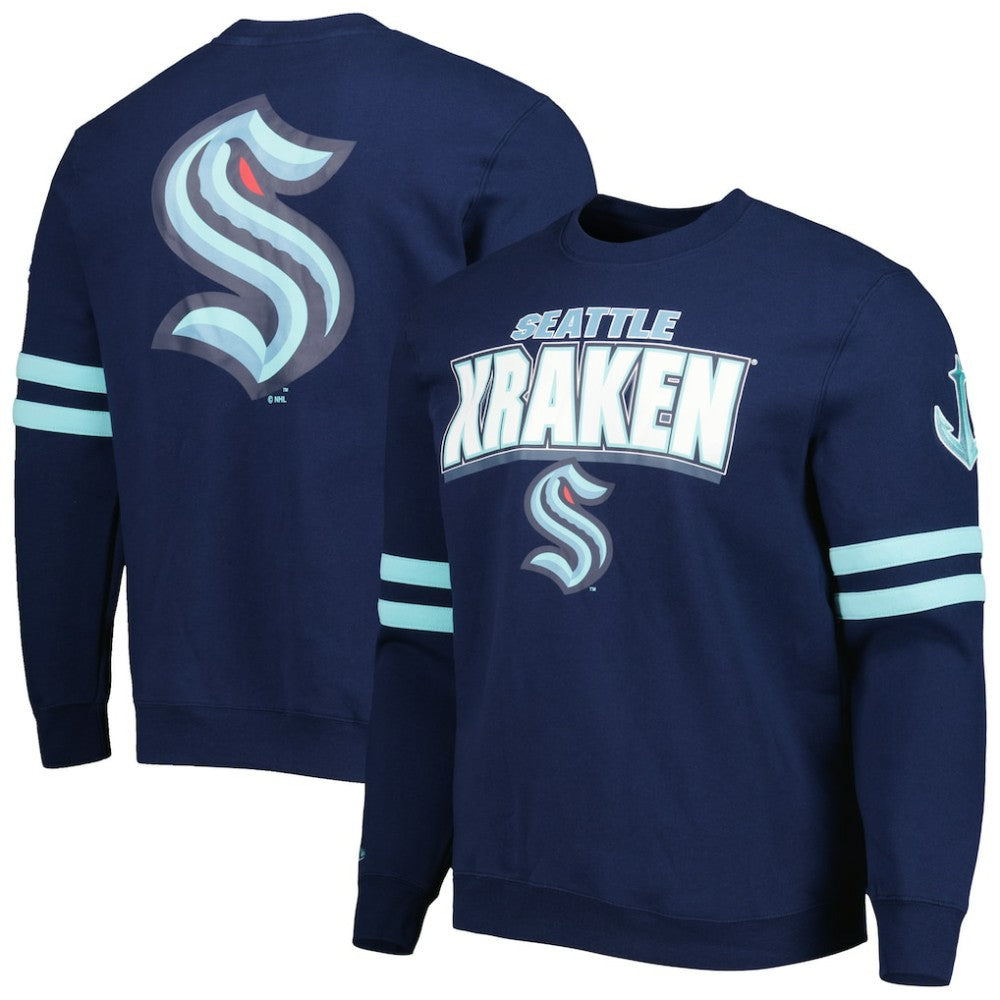 Seattle Kraken Mitchell & Ness Allover Logo Pullover Sweatshirt Discount