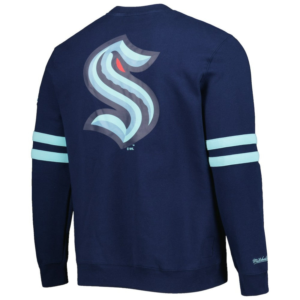 Seattle Kraken Mitchell & Ness Allover Logo Pullover Sweatshirt Discount