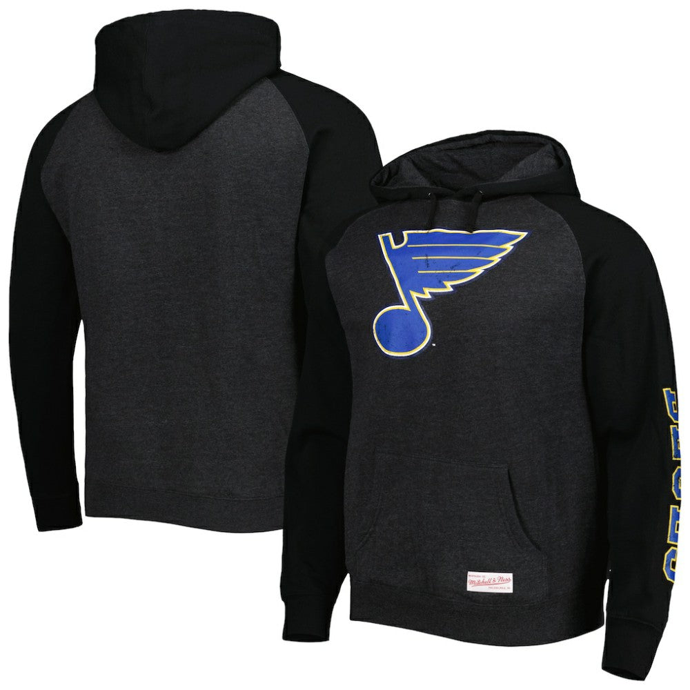 St. Louis Blues Mitchell & Ness Distressed Logo Raglan Pullover Hoodie Discount