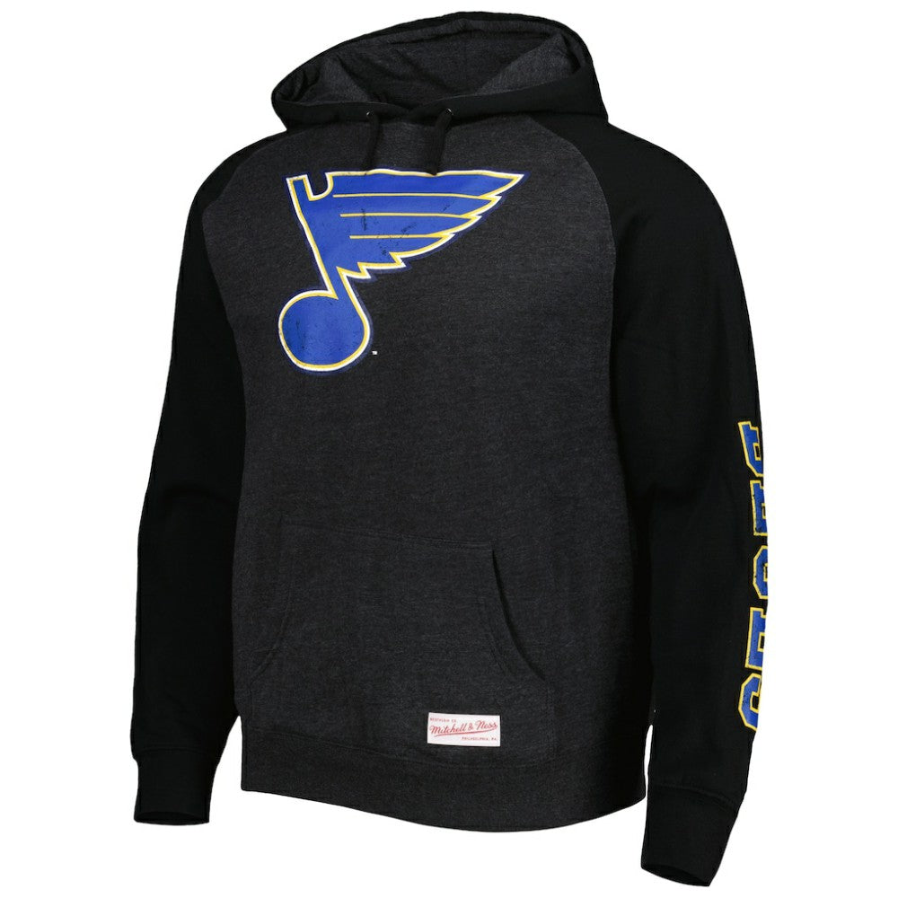 St. Louis Blues Mitchell & Ness Distressed Logo Raglan Pullover Hoodie Discount