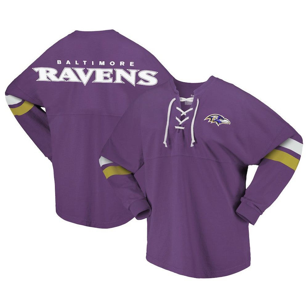 Baltimore Ravens Fanatics Women's Spirit Jersey Lace-Up V-Neck Long Sleeve T-Shirt