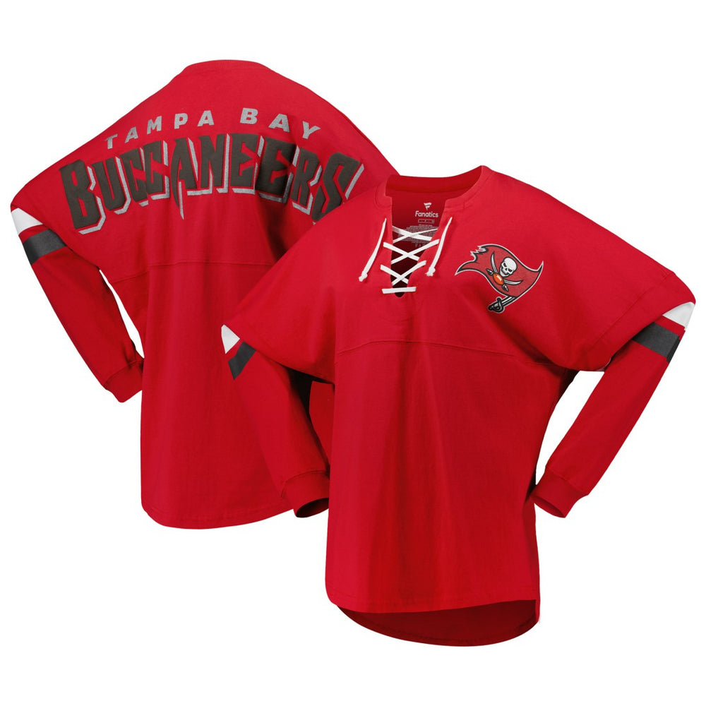 Tampa Bay Buccaneers Fanatics Women's Spirit Jersey Lace-Up V-Neck Long Sleeve T-Shirt