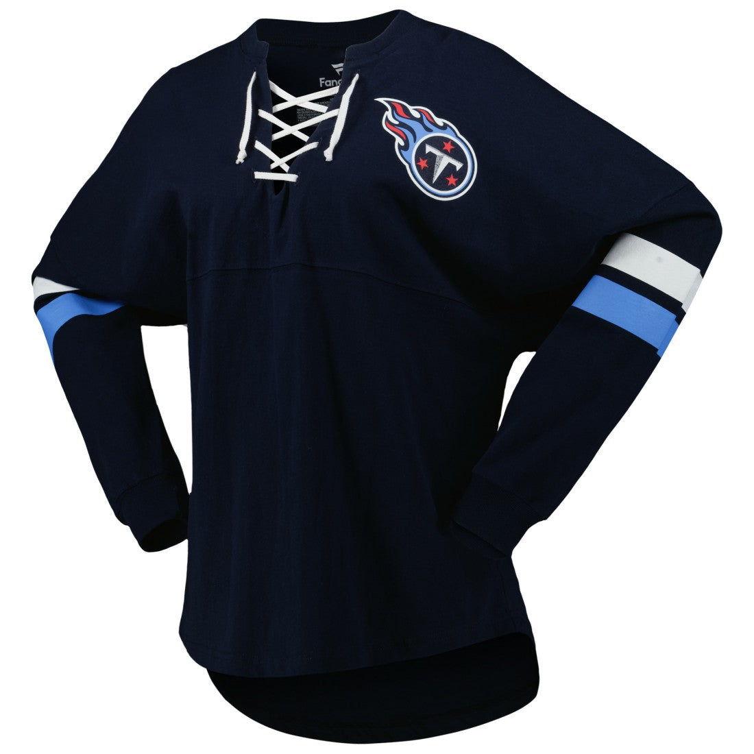 Tennessee Titans Fanatics Women's Spirit Jersey Lace-Up V-Neck Long Sleeve T-Shirt