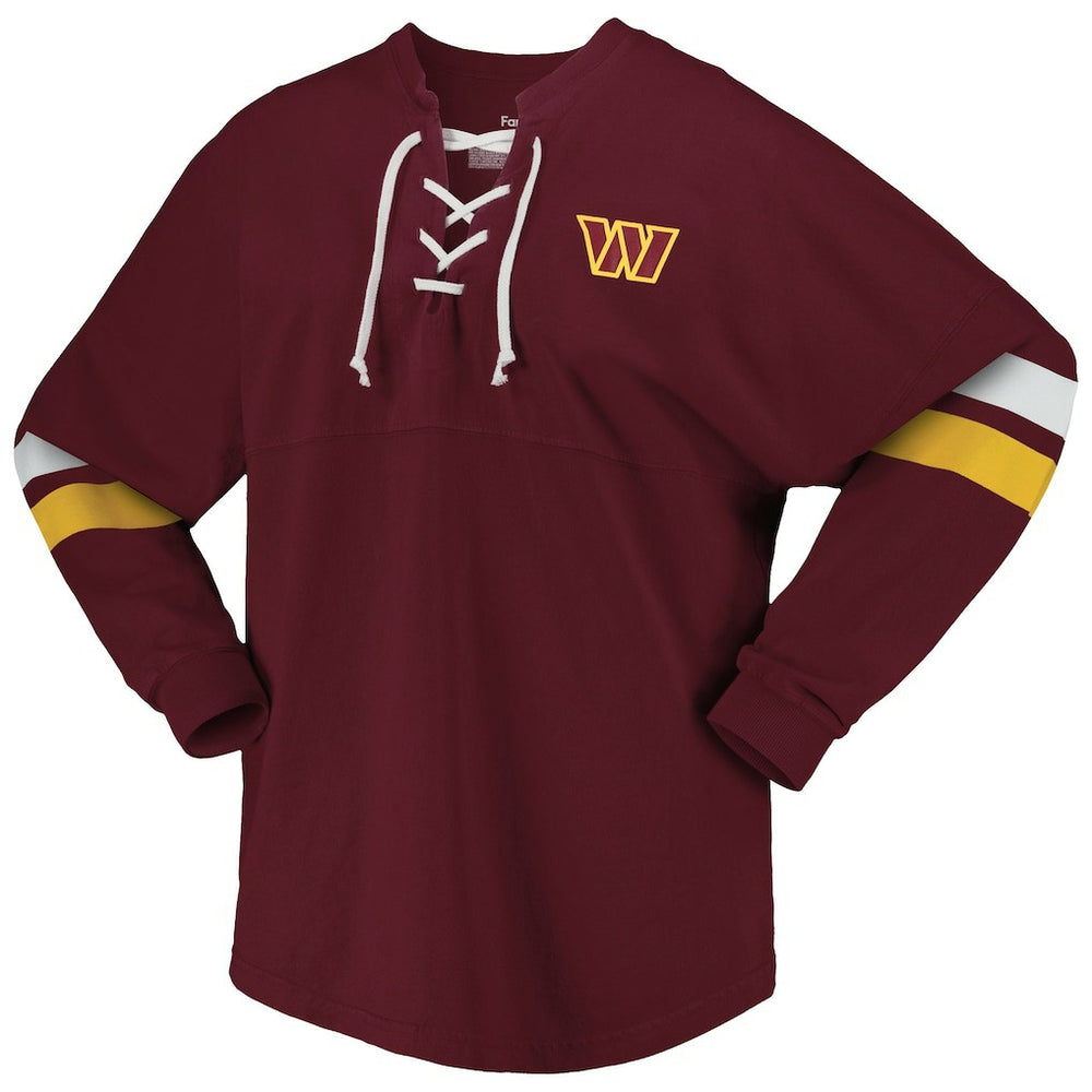 Washington Commanders Fanatics Women's Spirit Jersey Lace-Up V-Neck Long Sleeve T-Shirt