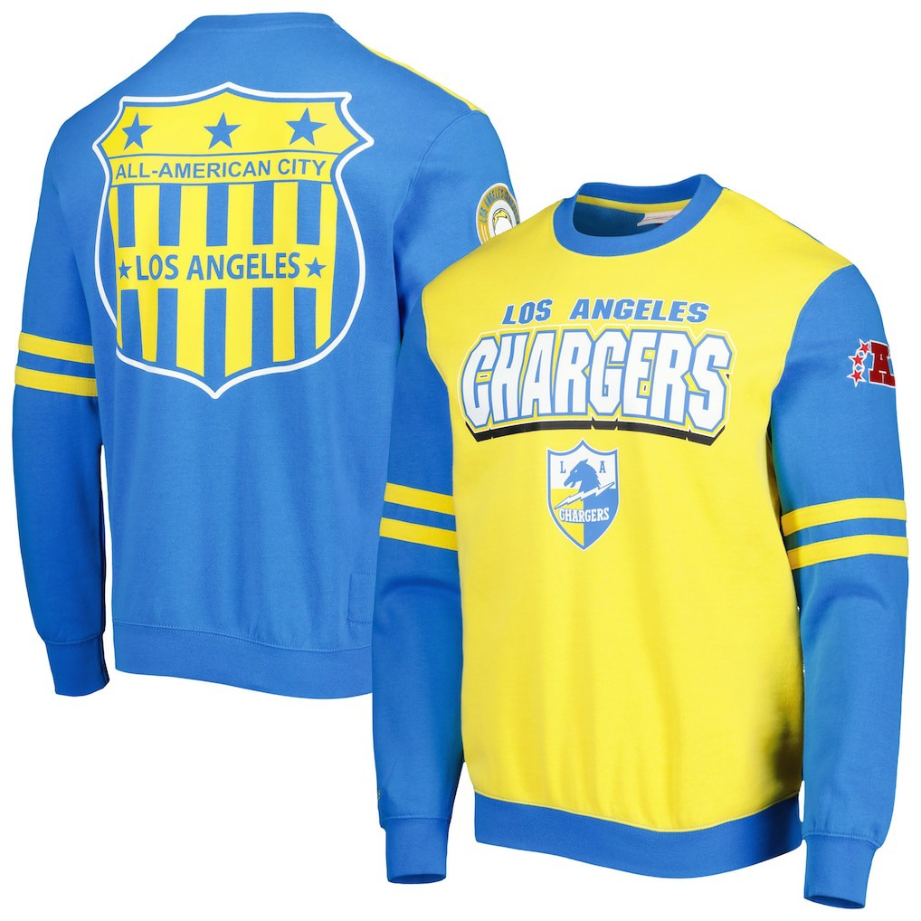 Los Angeles Chargers Mitchell & Ness All Over 2.0 Pullover Sweatshirt