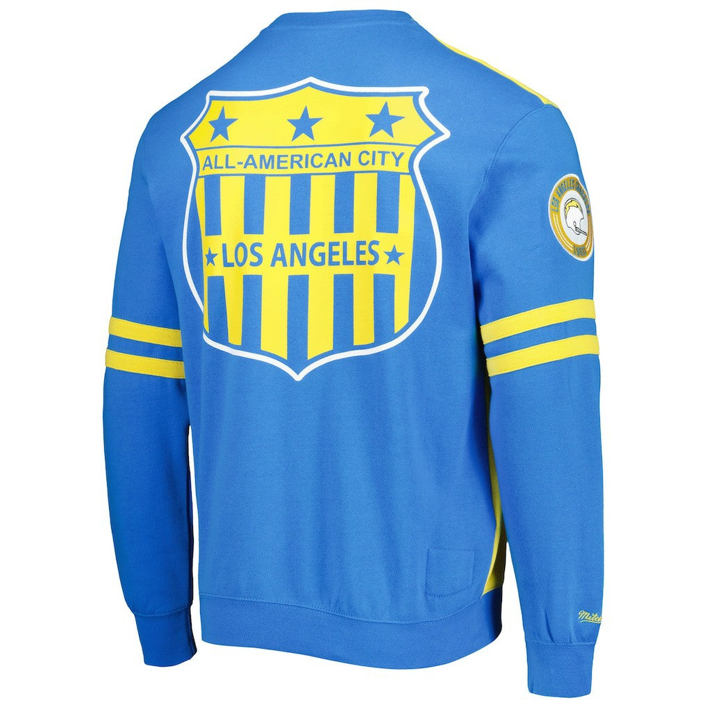Los Angeles Chargers Mitchell & Ness All Over 2.0 Pullover Sweatshirt