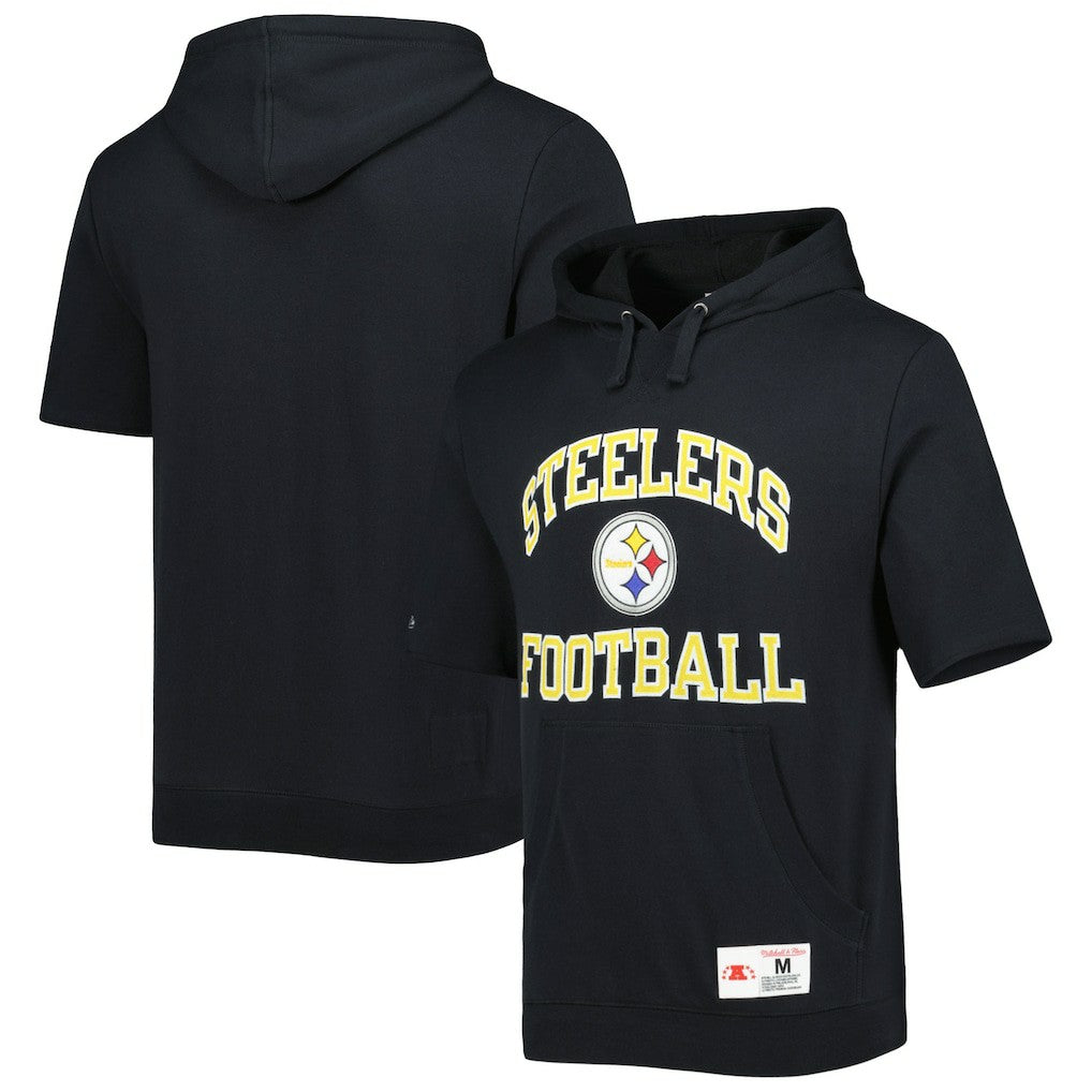 Pittsburgh Steelers Mitchell & Ness Washed Short Sleeve Pullover Hoodie