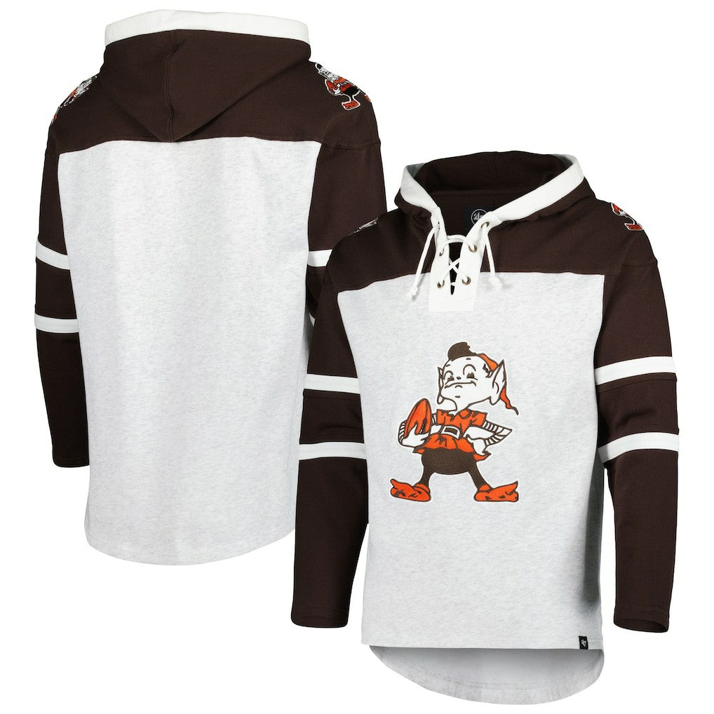 Cleveland Browns 47 brand '47 Brownie The Elf Historic Logo Gridiron Lace-Up Pullover Hoodie