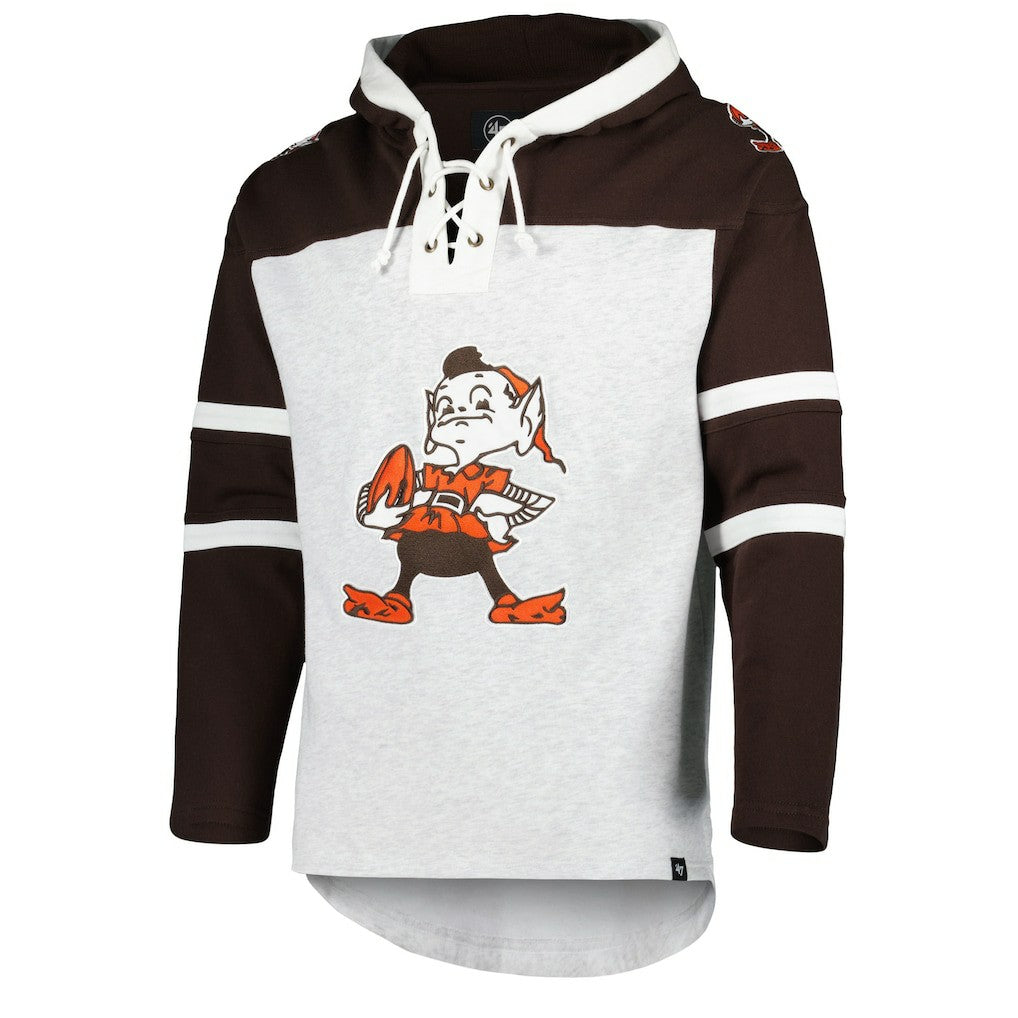 Cleveland Browns 47 brand '47 Brownie The Elf Historic Logo Gridiron Lace-Up Pullover Hoodie
