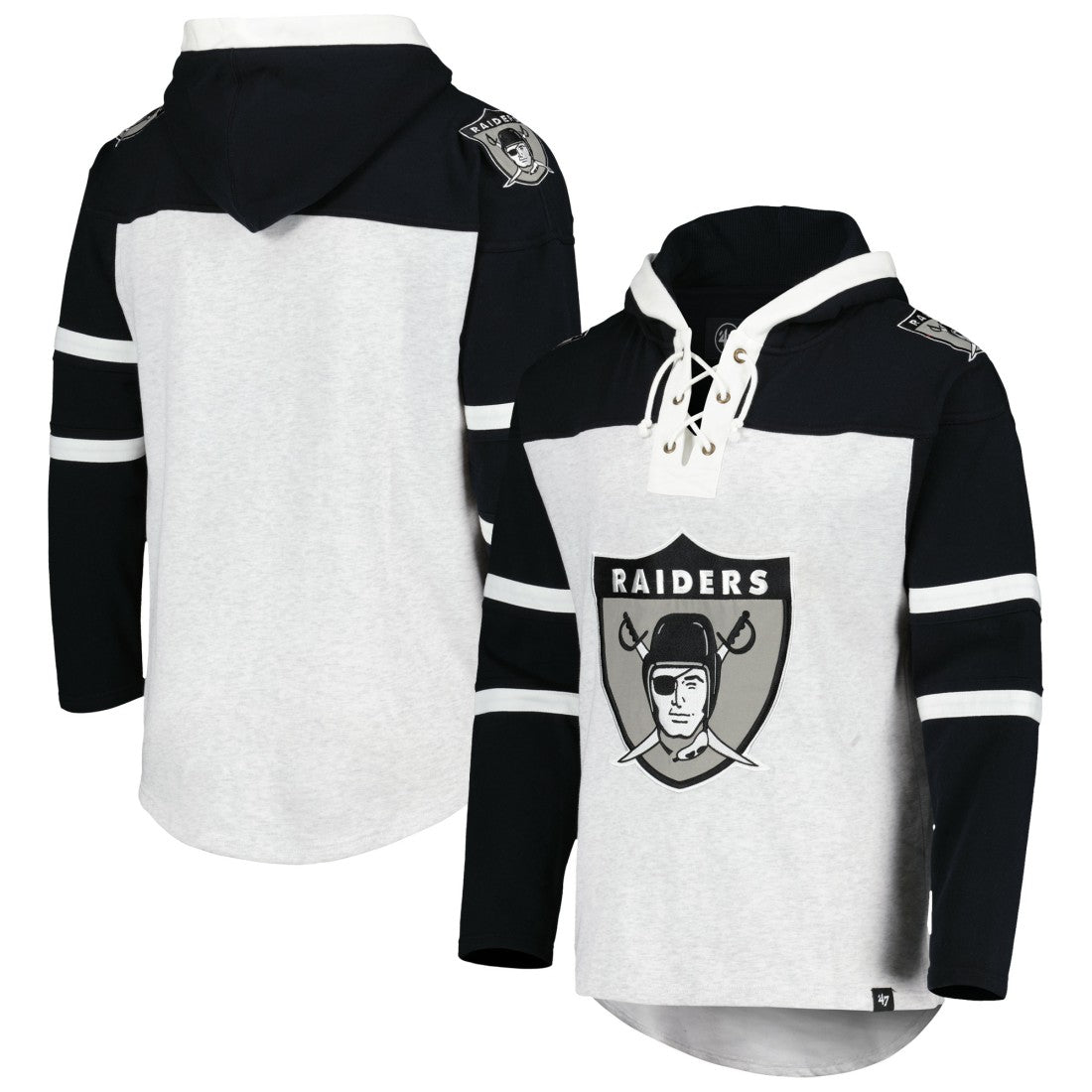 Las Vegas Raiders 47 brand '47 Historic Logo Gridiron Lace-Up Pullover Hoodie