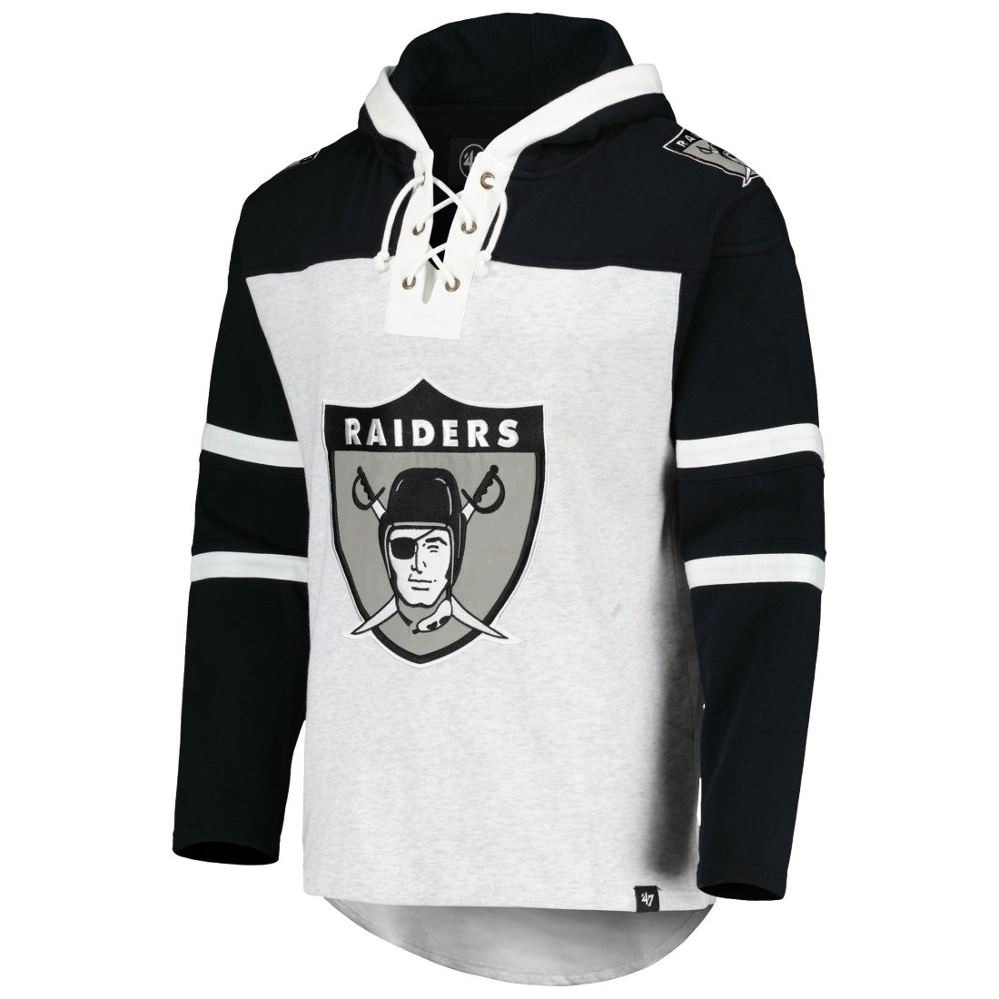 Las Vegas Raiders 47 brand '47 Historic Logo Gridiron Lace-Up Pullover Hoodie