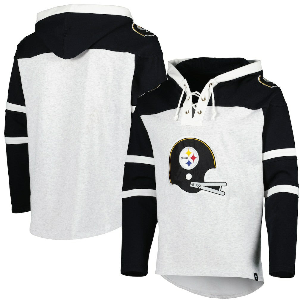 Pittsburgh Steelers 47 brand '47 Historic Logo Gridiron Lace-Up Pullover Hoodie