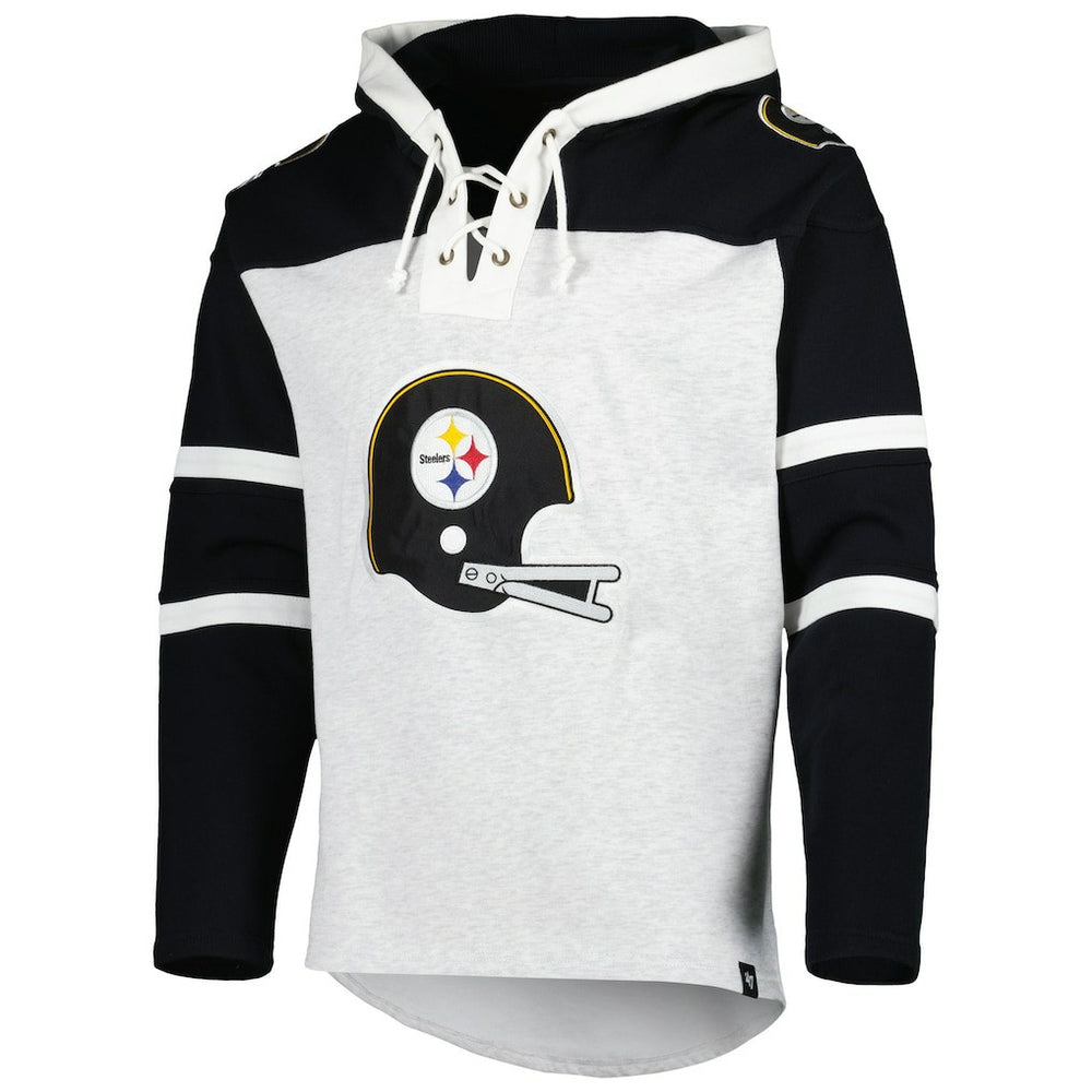 Pittsburgh Steelers 47 brand '47 Historic Logo Gridiron Lace-Up Pullover Hoodie