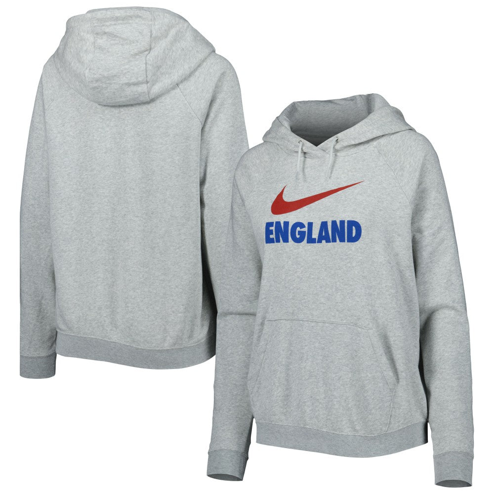 England National Team Women's Lockup Varsity Fleece Raglan Pullover Hoodie Heather Gray - Nike