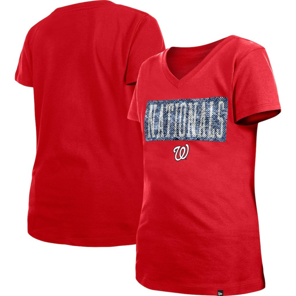 Washington Nationals New Era Girls Youth Flip Sequin Team V-Neck T-Shirt | MLB Near me