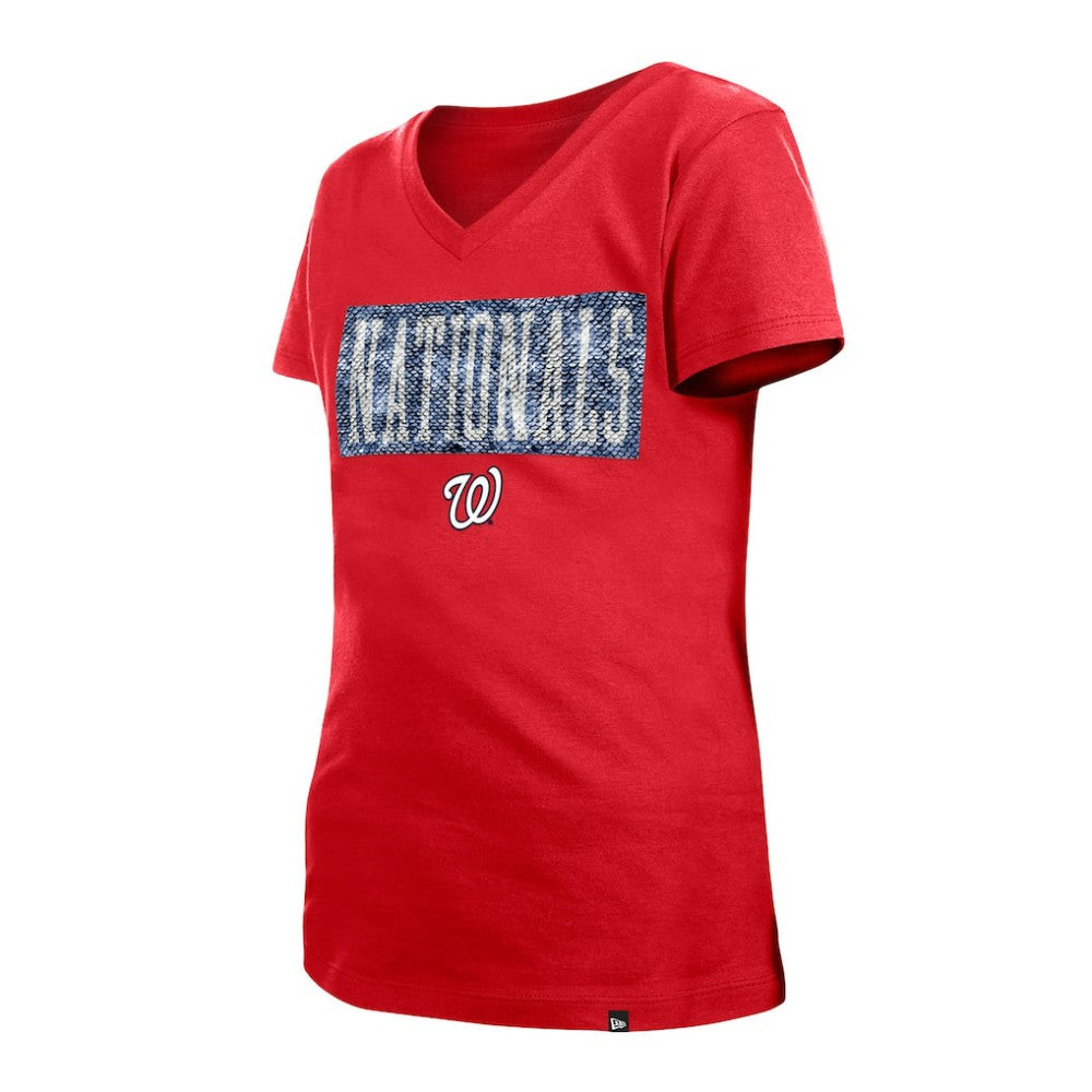 Washington Nationals New Era Girls Youth Flip Sequin Team V-Neck T-Shirt | MLB Near me