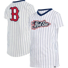 Boston Red Sox New Era Girls Youth Pinstripe V-Neck T-Shirt | MLB Outlet