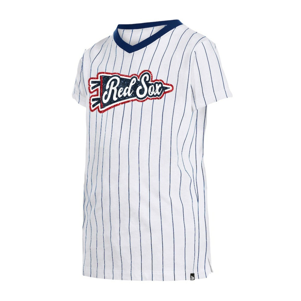 Boston Red Sox New Era Girls Youth Pinstripe V-Neck T-Shirt | MLB Outlet