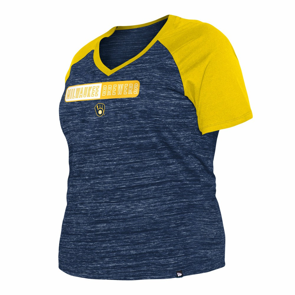 Milwaukee Brewers New Era Women's Plus Size Space Dye Raglan V-Neck T-Shirt | MLB US