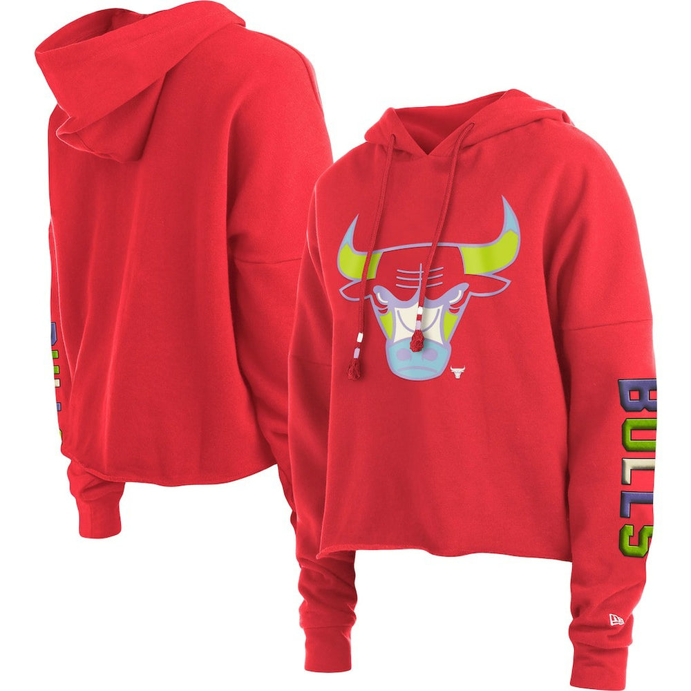 Chicago Bulls Women's Color Pack Cropped Top Pullover Hoodie New