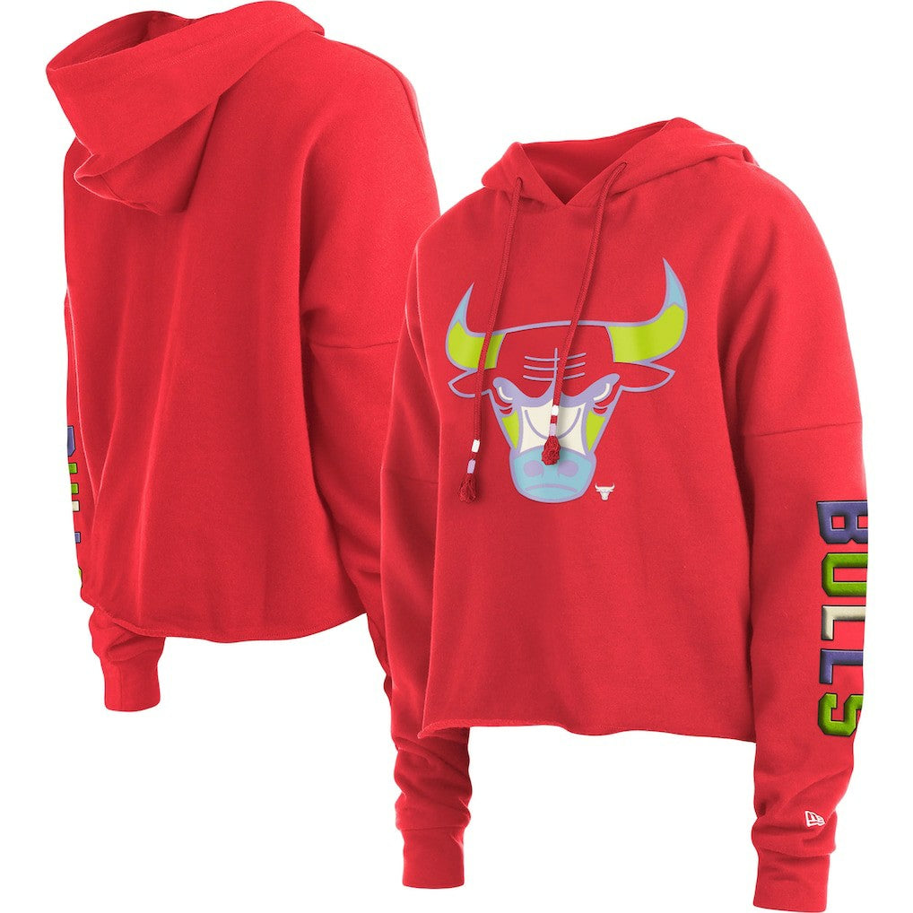 Chicago Bulls Women's Color Pack Cropped Top Pullover Hoodie New