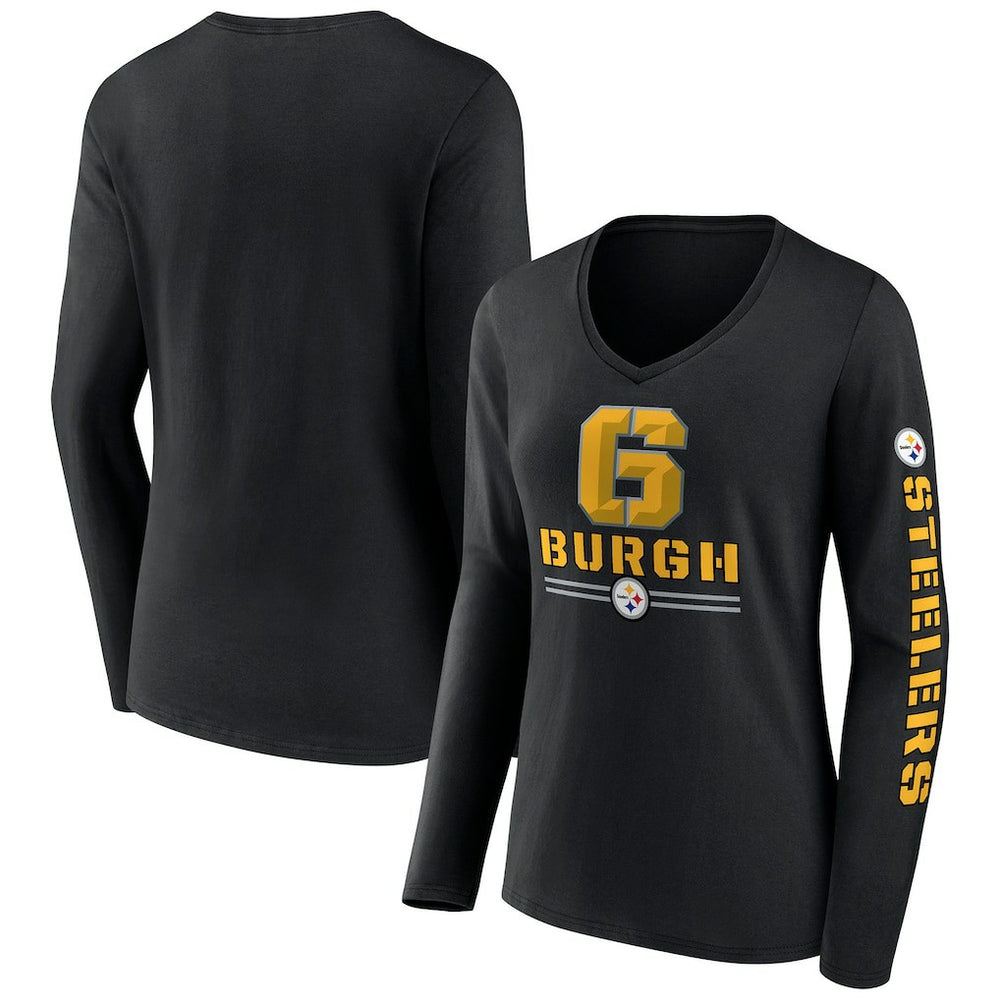 Pittsburgh Steelers Fanatics Women's Hometown Sweep Long Sleeve V-Neck T-Shirt