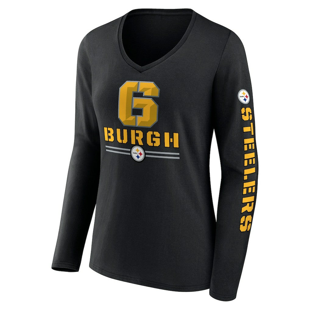 Pittsburgh Steelers Fanatics Women's Hometown Sweep Long Sleeve V-Neck T-Shirt