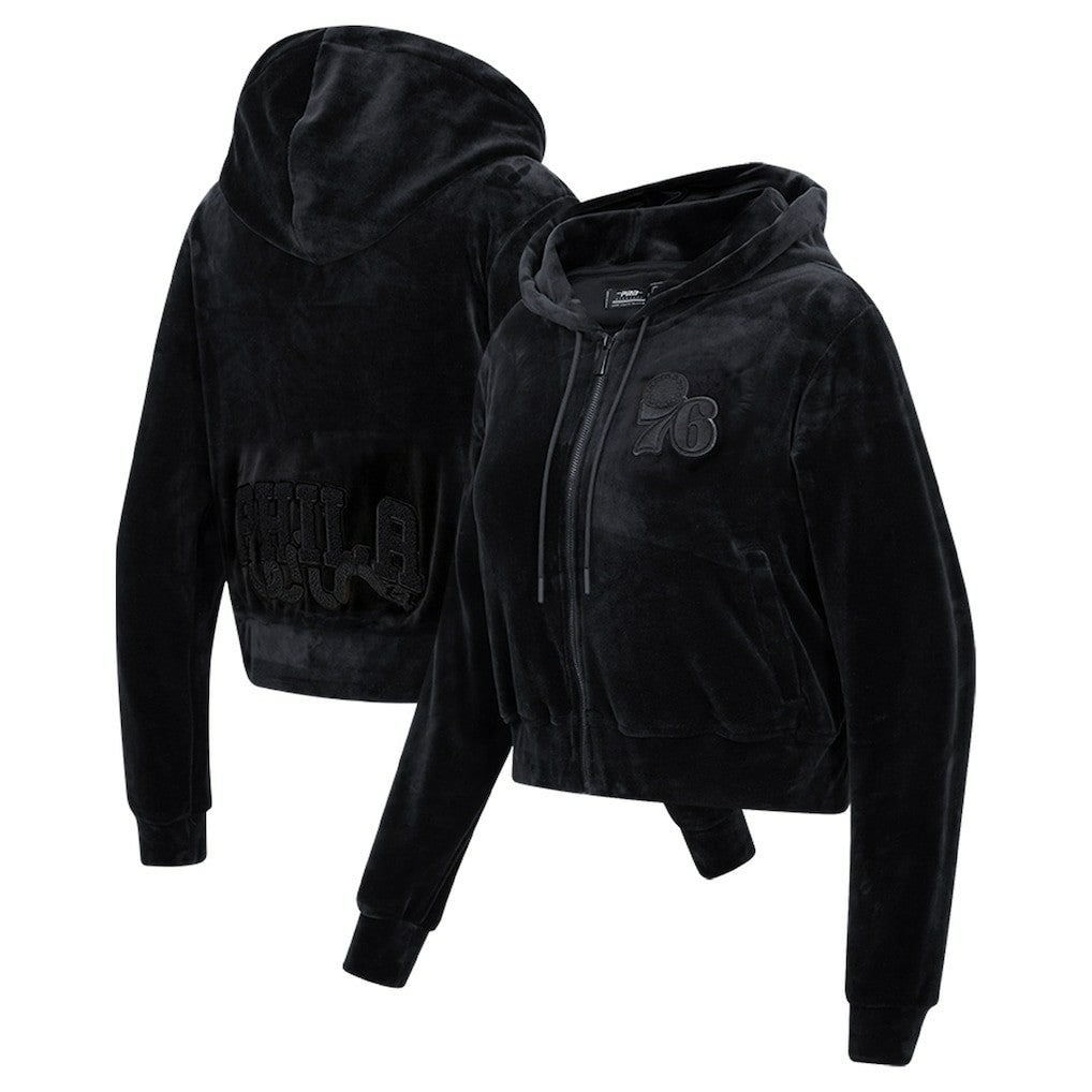 Philadelphia 76ers Pro Standard Women's Triple Black Velour Full-Zip Hoodie discount Online