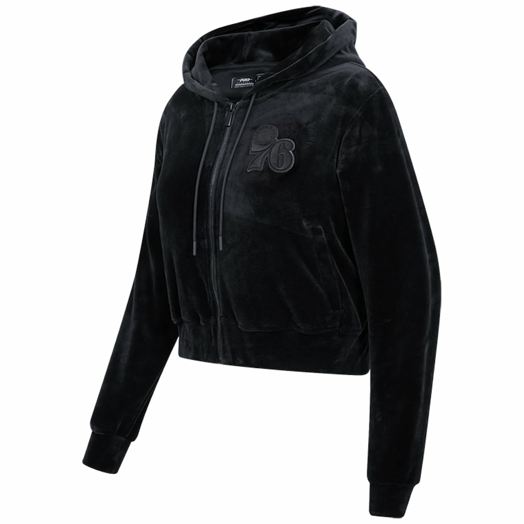 Philadelphia 76ers Pro Standard Women's Triple Black Velour Full-Zip Hoodie discount Online