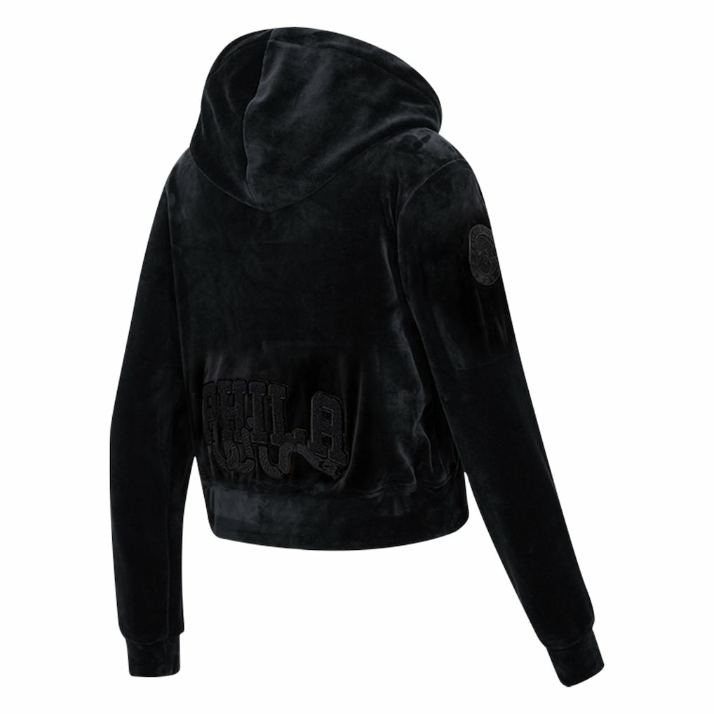Philadelphia 76ers Pro Standard Women's Triple Black Velour Full-Zip Hoodie discount Online