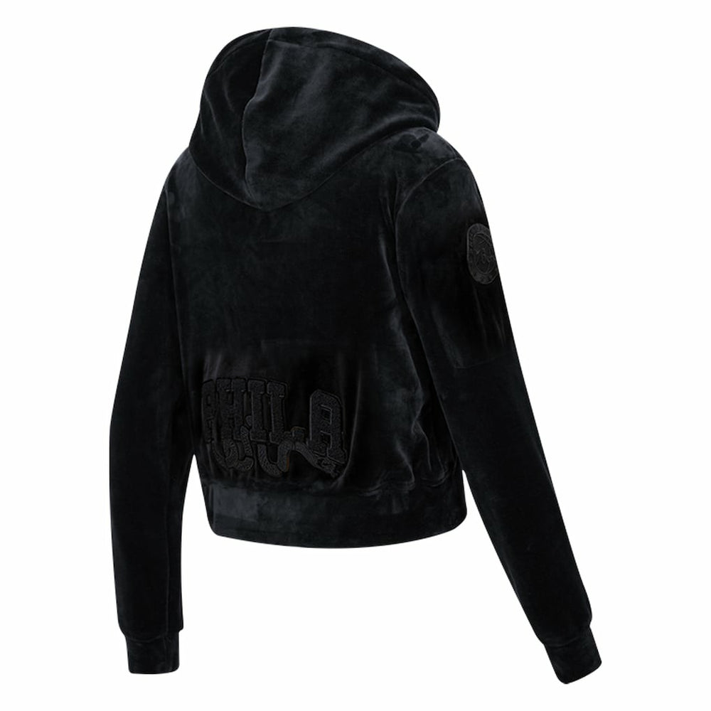 Philadelphia 76ers Pro Standard Women's Triple Black Velour Full-Zip Hoodie discount Online