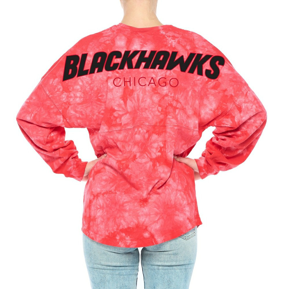 Chicago Blackhawks Fanatics Women's Crystal-Dye Long Sleeve T-Shirt Outlet