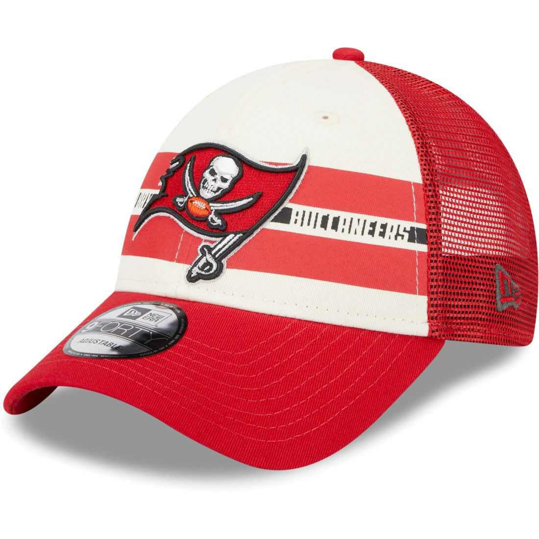Tampa Bay Buccaneers New Era Team Stripe Trucker 9FORTY Snapback Hat