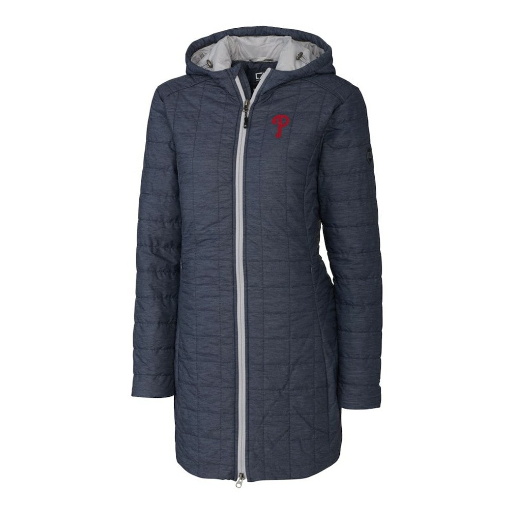Philadelphia Phillies Cutter & Buck Women's Rainier Primaloft Eco Full-Zip Hoodie Long Coat | MLB Outlet