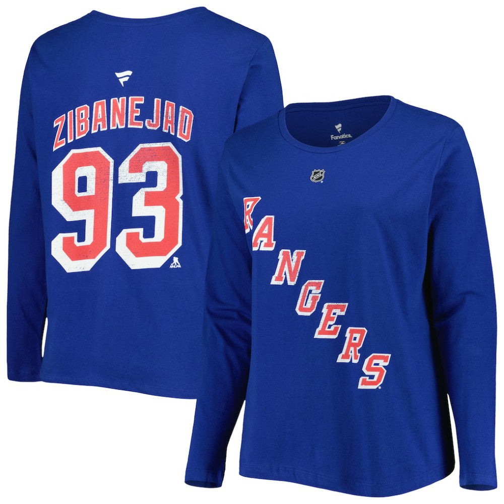 New York Rangers Profile Women's Plus Size Distressed Printed Name & Number Long Sleeve T-Shirt On Sale