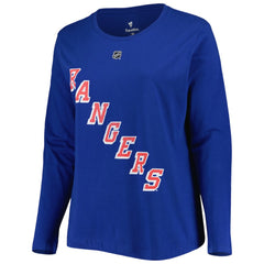 New York Rangers Profile Women's Plus Size Distressed Printed Name & Number Long Sleeve T-Shirt On Sale