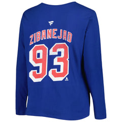 New York Rangers Profile Women's Plus Size Distressed Printed Name & Number Long Sleeve T-Shirt On Sale