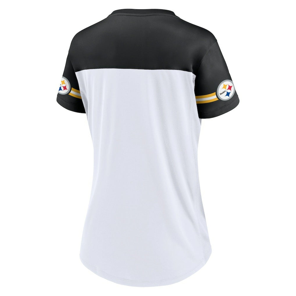 Pittsburgh Steelers Fanatics Women's Dueling Slant V-Neck Lace-Up T-Shirt