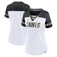New Orleans Saints Fanatics Women's Dueling Slant V-Neck Lace-Up T-Shirt