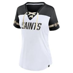 New Orleans Saints Fanatics Women's Dueling Slant V-Neck Lace-Up T-Shirt