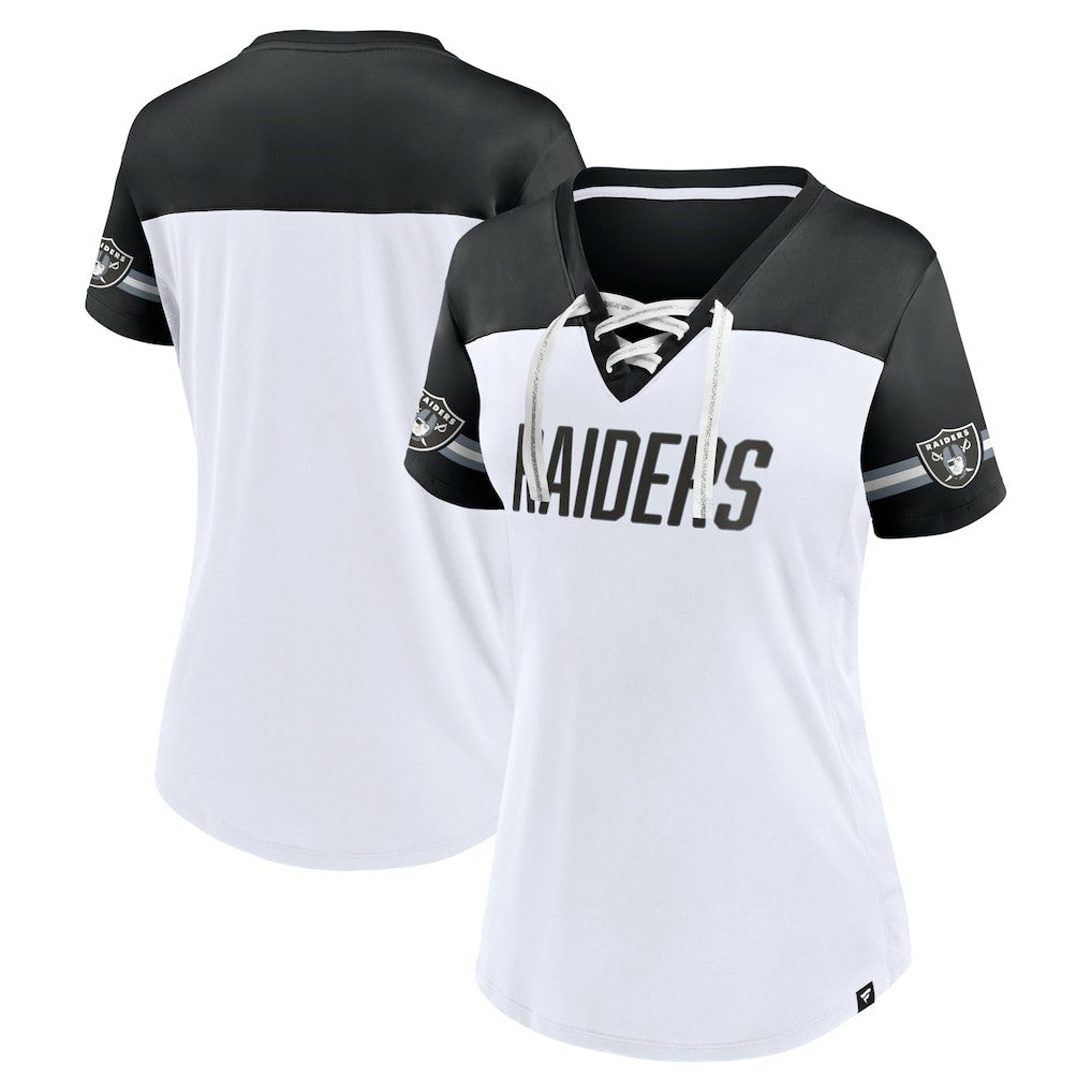 Las Vegas Raiders Fanatics Women's Dueling Slant V-Neck Lace-Up T-Shirt