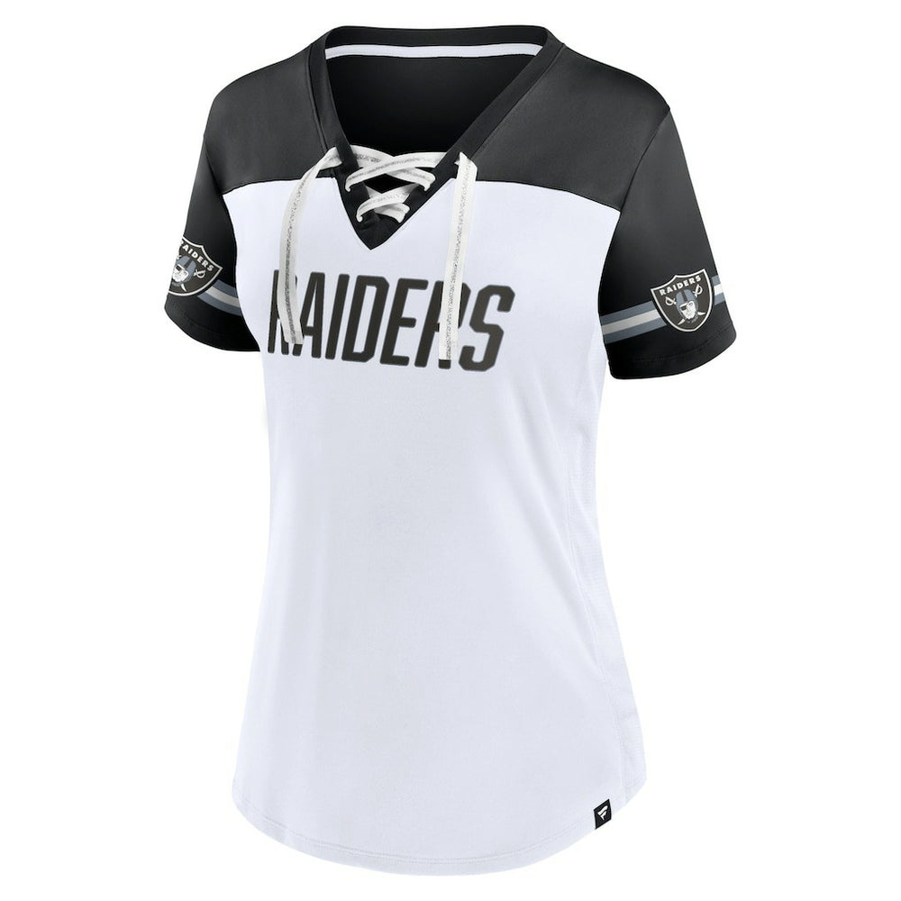 Las Vegas Raiders Fanatics Women's Dueling Slant V-Neck Lace-Up T-Shirt