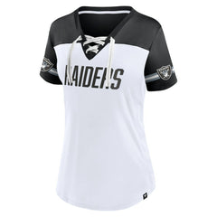 Las Vegas Raiders Fanatics Women's Dueling Slant V-Neck Lace-Up T-Shirt
