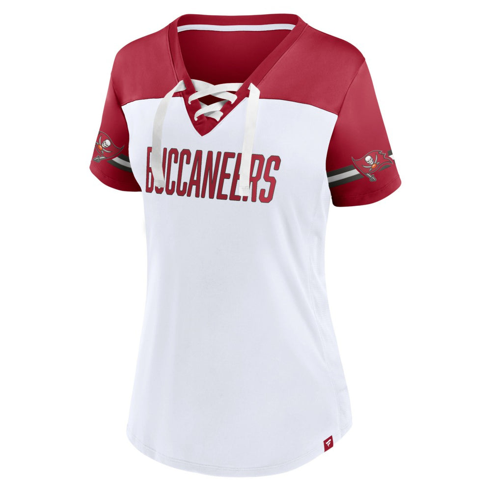 Tampa Bay Buccaneers Fanatics Women's Dueling Slant V-Neck Lace-Up T-Shirt